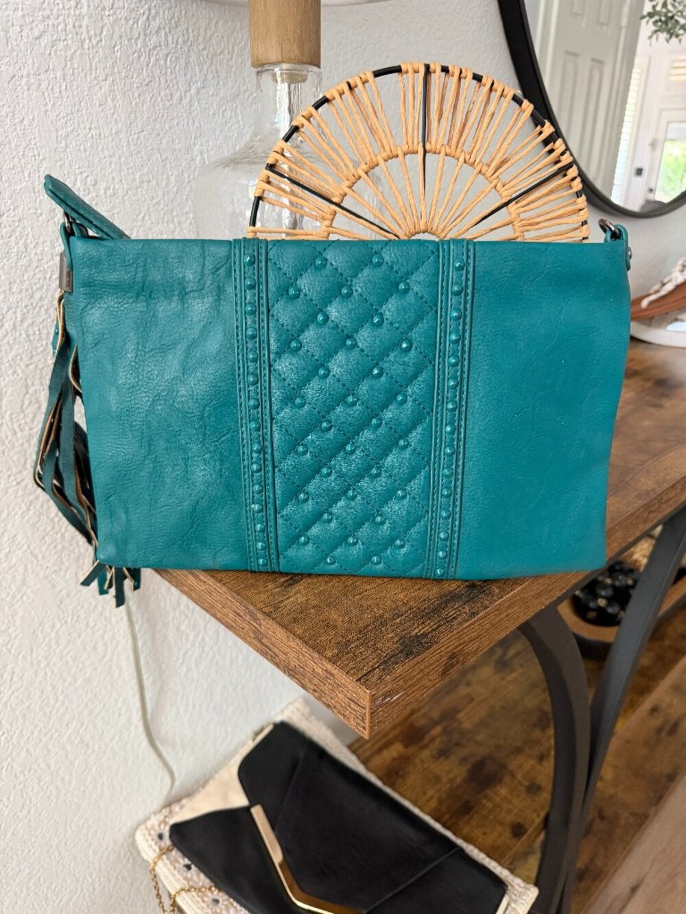 NEW (no tags) Teal faux leather clutch with studs